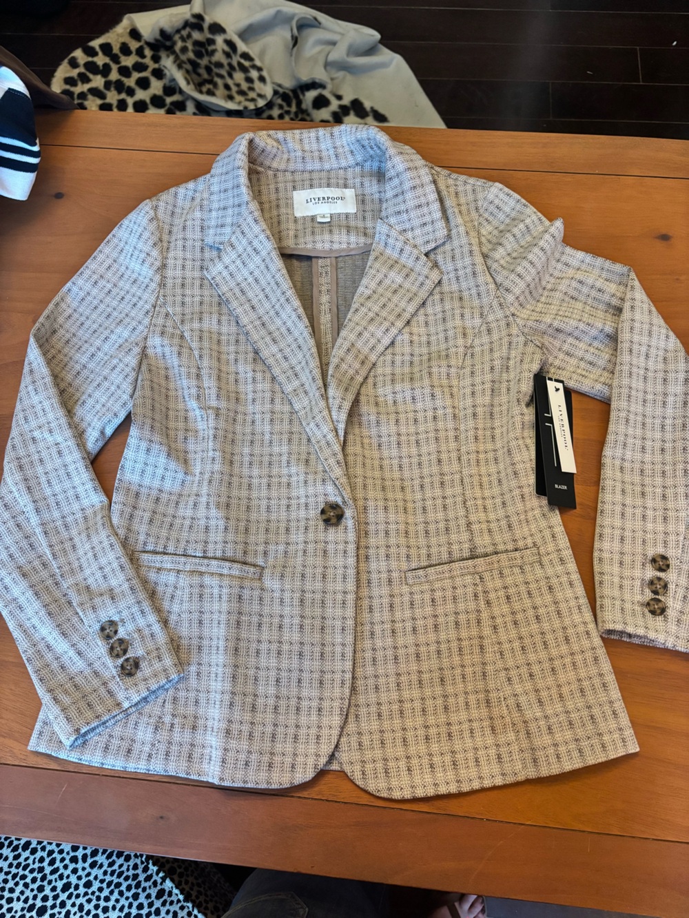 NWT Liverpool Women's Plaid Blazer in Beige and Taupe